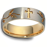 7mm 18K Two Tone Gold Floral Cross Wedding Band