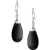 Silver 14x24mm Drop Black Onyx Hook Earrings, shepherd hook backs
