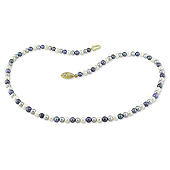 18' 4-5mm Black/White/Grey FW Pearl Necklace w/ Brass Fish Eye Clasp