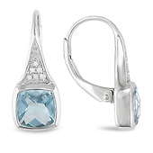 0.05 CTW Diamond & 2 3/8 CT TGW Blue Topaz - Sky LeverBack Earrings Silver