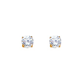 14K Yellow Gold 4mm Round CZ Solitaire Basket Stud Earrings with Push-Back for Lady and Children