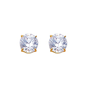 14K Yellow Gold 6mm Round CZ Solitaire Basket Stud Earrings with Push-Back for Lady and Children
