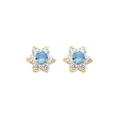 14K Yellow Gold CZ Birthstone Flower Stud Earrings for Lady and Children