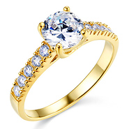 Trellis Cathedral 1-CT Round-Cut CZ Engagement Ring in 14K Yellow Gold
