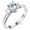 3-Stone Knife-Edge Cathedral Round-Cut CZ Engagement Ring in 14K White Gold