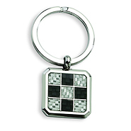 Checkered Stainless Steel Black & Grey Carbon Fiber Key Ring
