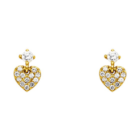 Drop 14K Yellow Gold Plated Heart CZ Stud Earrings