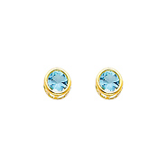 5mm 14K Yellow Gold Aquamarine CZ March Birthstone Stud Earrings