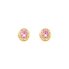 14K Yellow Gold Round Pink Tourmaline CZ October Birthstone Stud Earrings