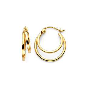 Polished Petite Double Hoop Earrings - 14K Yellow Gold