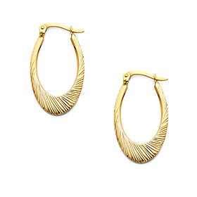 Diamond-Cut Smooth Medium Oval Hoop Earrings -  14K Yellow Gold