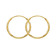 Diamond-Cut Satin Endless Small Hoop Earrings  - 14K Yellow Gold 1.5mm x 0.67 inch