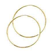 Diamond-Cut Satin Endless Large Hoop Earrings - 14K Yellow Gold 1.5mm x 1.85 inch