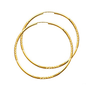 Diamond-Cut Satin Endless Large Hoop Earrings - 14K Yellow Gold 2mm x 2 inch