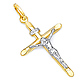 Small Tapered Crucifix Pendant in 14K Two-Tone Gold - Classic 32mm H thumb 0