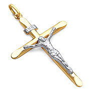 Large Tapered Crucifix Pendant in 14K Two-Tone Gold - Classic
