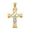 Medium Fancy Leaf Open Crucifix Pendant in 14K Two-Tone Gold