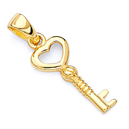 Antique-Style Key to My Heart Pendant in 14K Yellow Gold - Mini