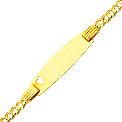 3mm 14K Yellow Gold Heart Concave Curb Cuban Link ID Bracelet - Children, Women