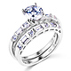1-CT Round & Side Baguette CZ Engagement Ring Set in 14K White Gold thumb 0