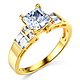 Wide 1-CT Princess-Cut & Baguette CZ Engagement Ring in 14K Yellow Gold thumb 0