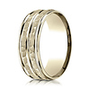 7.5mm 14K Yellow Gold Double Hammered Center Benchmark Wedding Band
