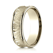 7.5mm 14K Yellow Gold Hammered Concave Benchmark Wedding Band
