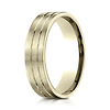 6mm 14K Yellow Gold Parallel Grooves Satin Finished Benchmark Wedding Band