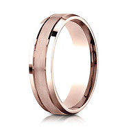 6mm 14K Rose Gold Satin Grooved Beveled Wedding Band Ring by Benchmark