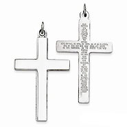 Reversible Lord's Prayer Engraved Large Cross Pendant in Sterling Silver