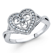 Woven Cubic Zirconia CZ-Lined Open Heart Ring in 14K White Gold