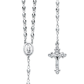 4mm Mirrorball Bead Our Lady of Guadalupe Rosary Necklace in Sterling Silver with Budded Crucifix 20in