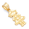 Girl With Teddy Bear Charm Pendant in  14K Yellow Gold - Petite
