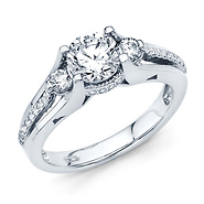 Nouveau 3-Stone Round Diamond Engagement Ring - 14K White Gold 1.41 ctw
