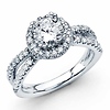 14K White Gold Split Shank Halo 1CT Round Diamond Engagement Ring 1.61ctw