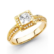 Deco Inspired 14K Yellow Gold Halo Princess-Cut Engagement Ring .76ctw