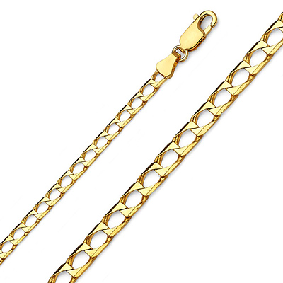 3.5mm 14K Yellow Gold Square Curb Cuban Link Chain Bracelet 7.5in