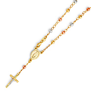4mm Mirrorball Bead Our Lady of Guadalupe Rosary Bracelet in 14K TriGold