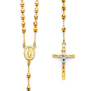 4mm Mirrorball Bead Our Lady of Guadalupe Rosary Necklace in 14K Two-Tone Gold 20in