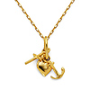 Faith Hope Charity Charm Necklace with Oval Cable Chain - 14K Yellow Gold 16-20in