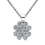 CZ Four-Leaf Clover Charm Necklace with Spiga Chain - 14K White Gold (16-22in)