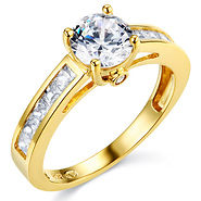 1-CT Round Trellis Cathedral Princess Side CZ Engagement Ring in 14K Yellow Gold