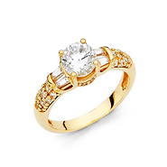 1-CT Trellis Round-Cut Baguette & Pave Setting CZ Engagement Ring in 14K Yellow Gold