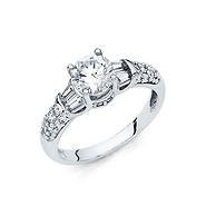 1-CT Trellis Round-Cut Baguette & Pave Setting CZ Engagement Ring in 14K White Gold