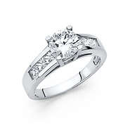 1.25 CT Cathedral Round & Channel Setting CZ Engagement Ring in 14K White Gold