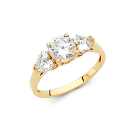 1-CT 3-Stone Round & Heart-Cut Basket CZ Engagement Ring in 14K Yellow Gold