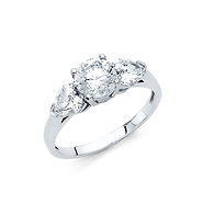 1-CT Three-Stone Round & Heart-Cut Basket CZ Engagement Ring in 14K White Gold