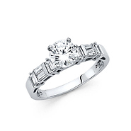 1-CT Baguette & Round Prong Setting CZ Engagement Ring  in 14K White Gold