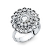Flower Design Round-Cut CZ Engagement Ring in 14K White Gold