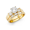 4-Prong Round & Bar Side Baguette 1.25CT CZ Engagement Ring Set in 14K Yellow Gold